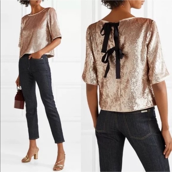 Jcrew Sequin Rose Gold Sequin Tie Back holiday Top - Picture 5 of 7